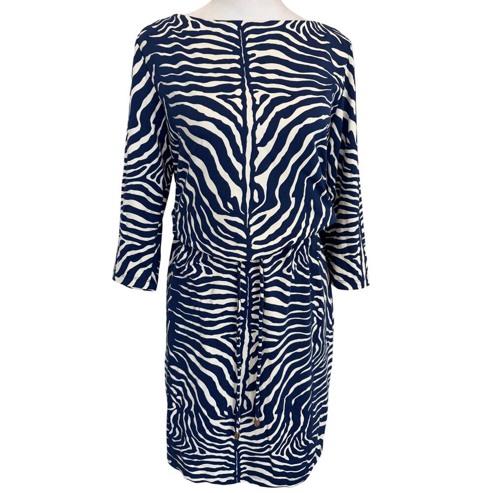 J. McLaughlin Blue, Ivory Animal Print Stretch Dress Womens Size Medium